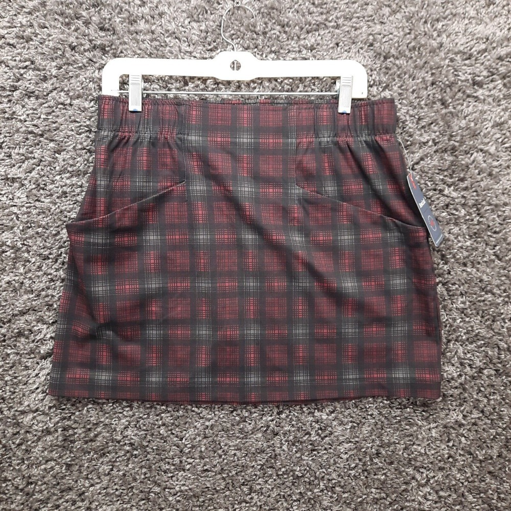 NWT Rewind Skirt Women Medium‎ Maroon Plaid Pockets Stretch Cute Mini